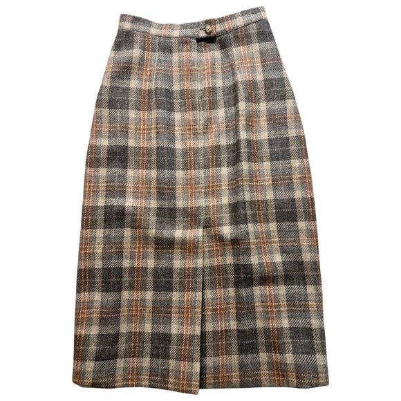 Vintage 80s Cashmere Camel Blazer Grey Plaid Midi Skirt Suit size 6 Van Julian - Picture 13 of 16